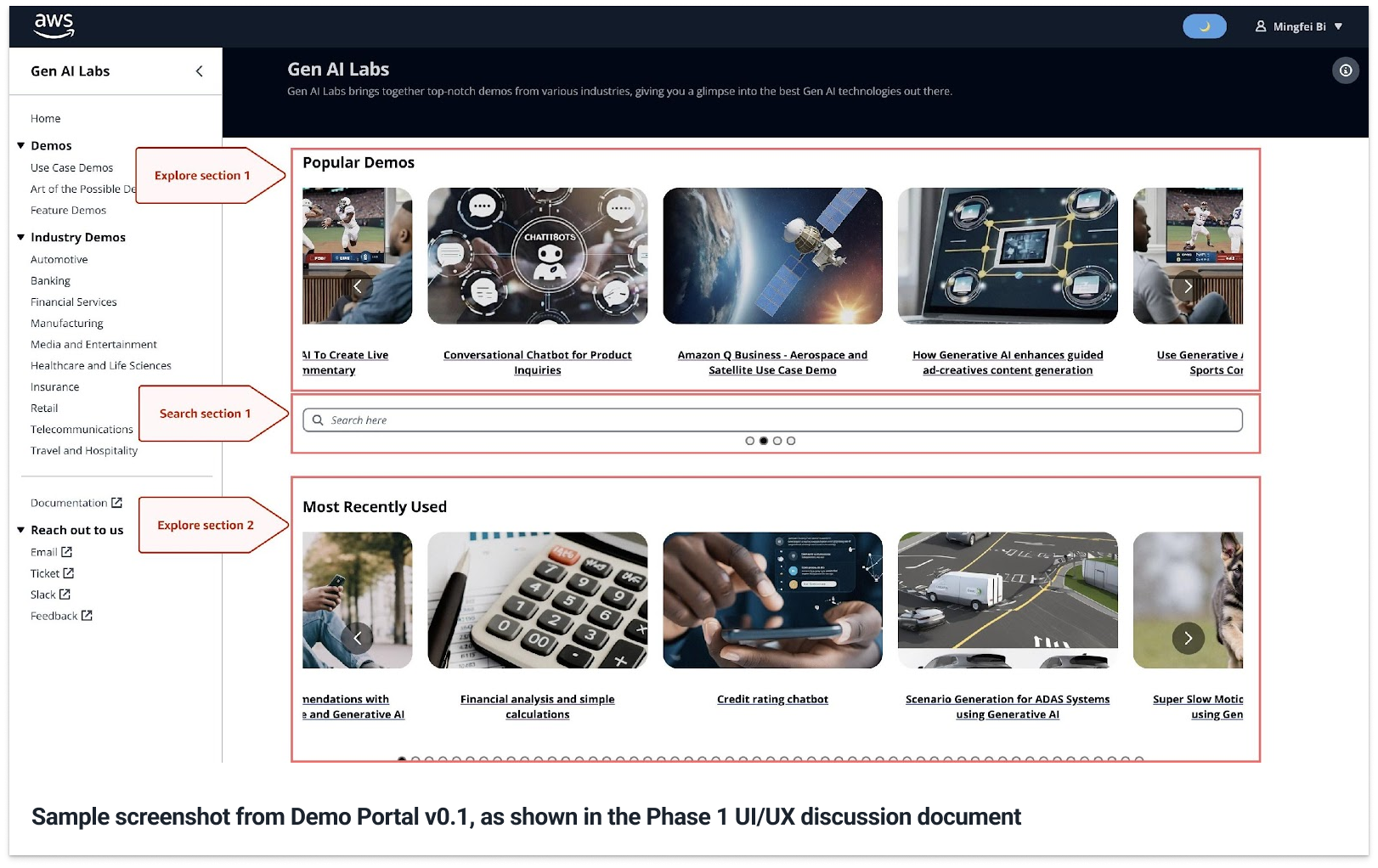 GenAI Labs Demo Portal UI/UX discussion – Phase 1 document