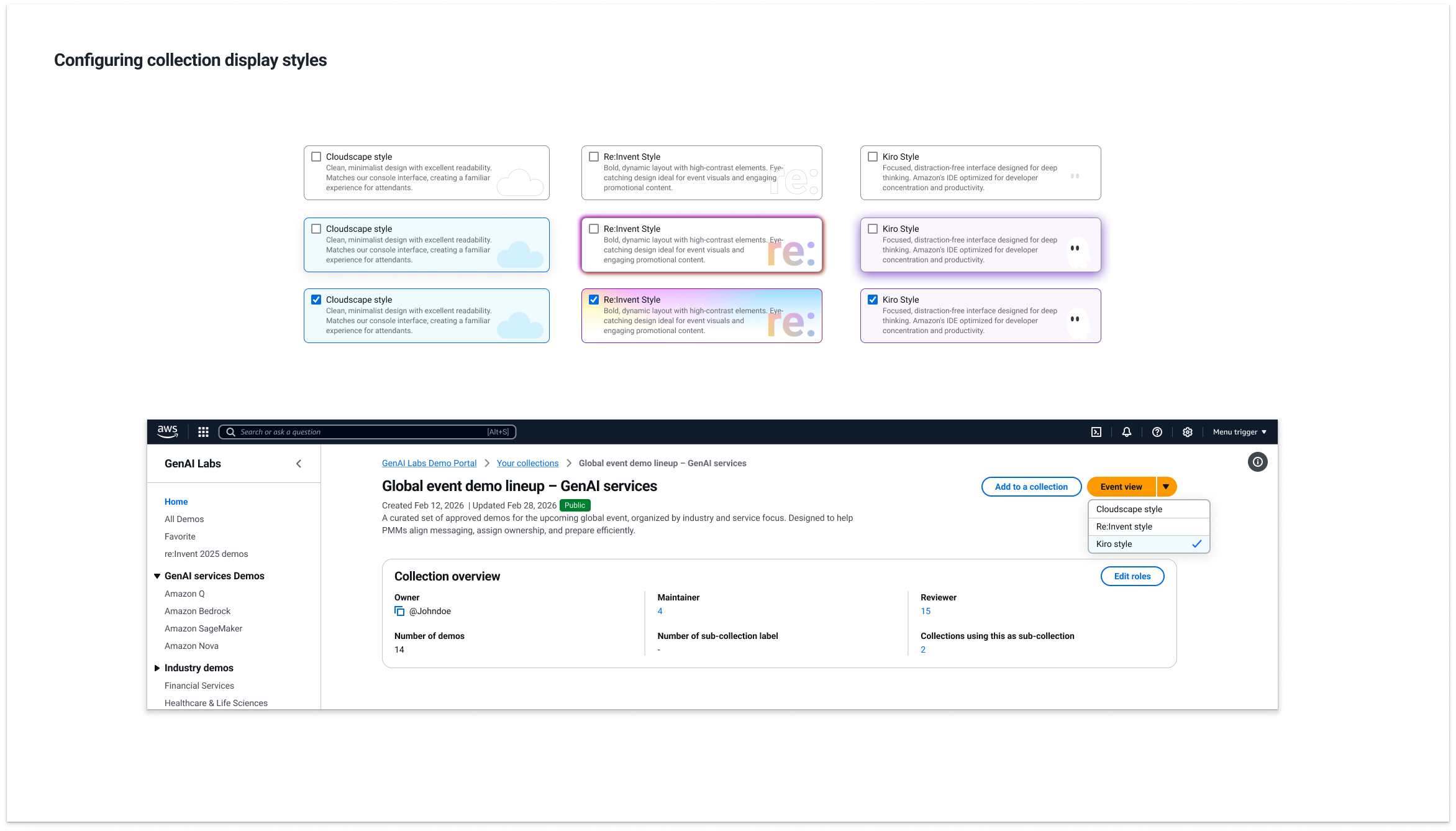 Collection display style selection